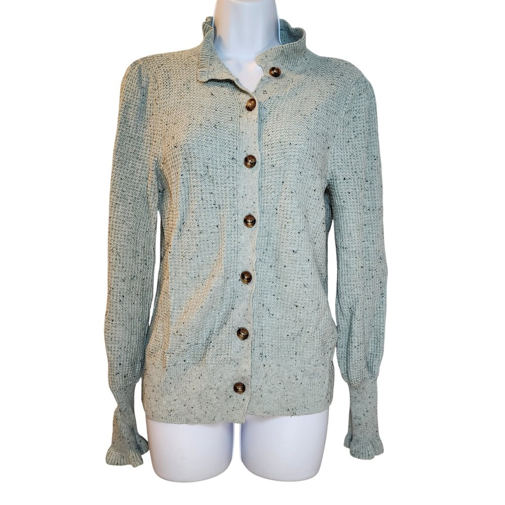 NIC+ZOE Speckled Knit Button Up Cardigan Sweater Light Blue Womens XS‎